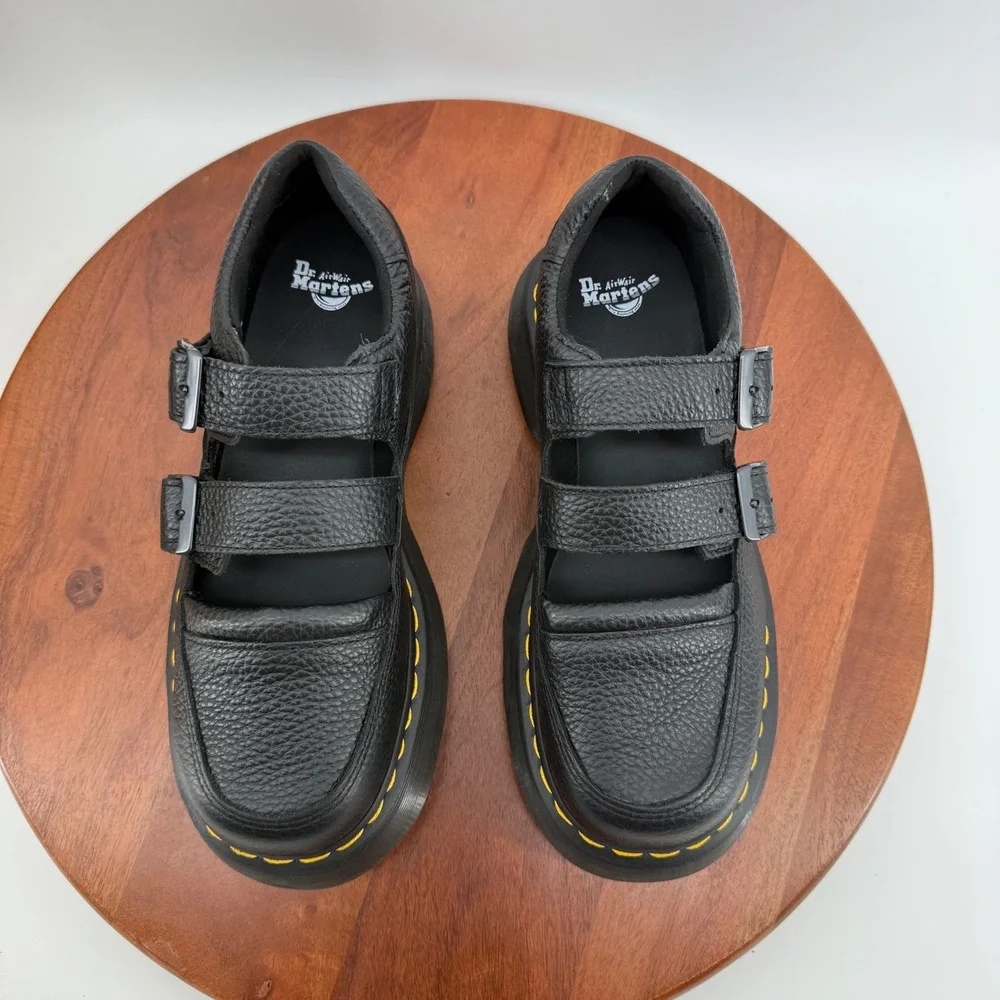 Dr. Martens Buzz MJ Mary Jane Women Black Milled Nappa Platform Buckle US 8